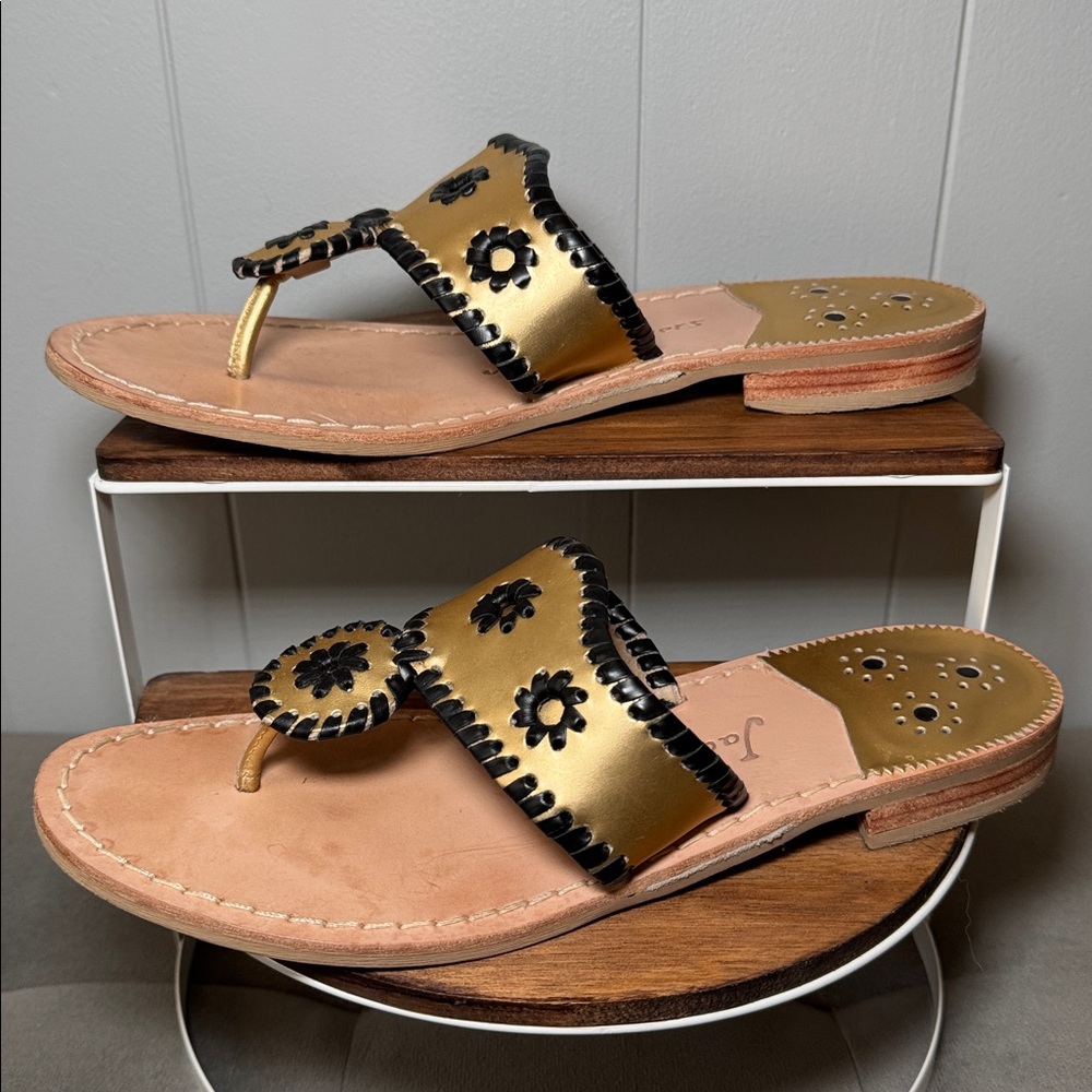 Jack Rogers Signature Spirit Sandals Gold & Black Size 8 - Picture 3 of 16
